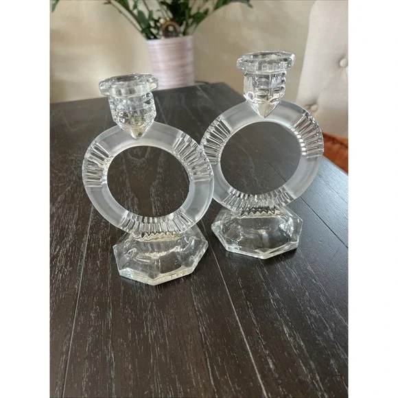 Pair Of Vintage Glass Candle Holders 1920/1930 - Picture 15 of 16